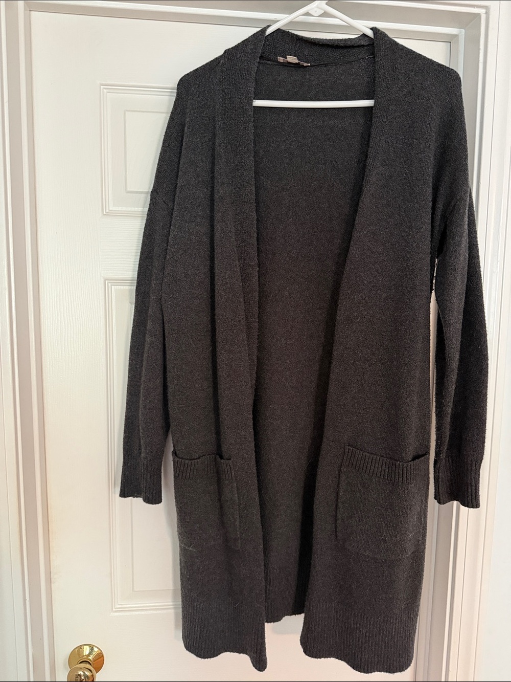 LOFT Dark Charcoal Open-Front Long Cardigan